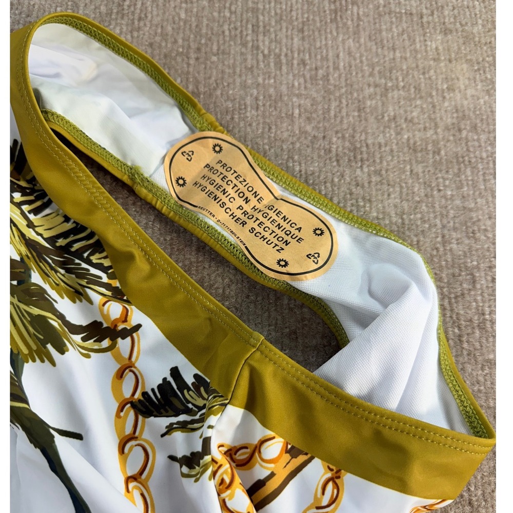 Palm Tree Chain Print One Piece Swimsuit and Sarong Set White Olive Green XL - Picture 6 of 6